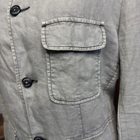 Armani Jeans Men’s Linen Blazer Jacket EU 48 US Small Gray Casual AJ 81 - Picture 3 of 16